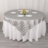 Silver Satin Stripe Square Table Overlay, Smooth Elegant Table Topper