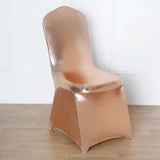 Shiny Metallic Blush/Rose Gold Spandex Banquet Chair Cover, Glittering Premium Fitted Chair Cover