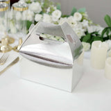 25 Pack | Metallic Silver Candy Gift Tote Gable Boxes, Party Favor Treat Bags