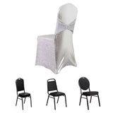 Metallic Silver Shimmer Tinsel Spandex Banquet Chair Cover With Attached Sash Band