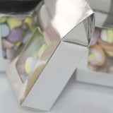 25 Pack | Silver Tote With Window Party Favor Candy Gift Boxes 2.75inch X 1.5inch X 6inch