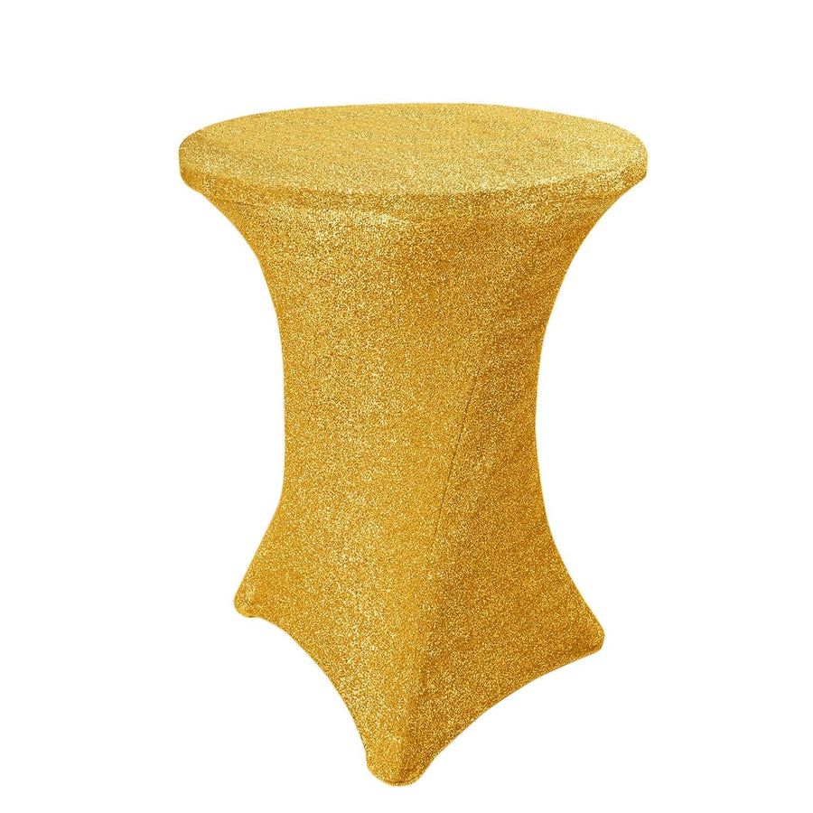 Gold Metallic Shimmer Tinsel Spandex Cocktail Table Cover