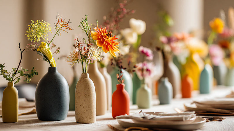 Mini Bud Vase Clusters as Centerpiece for Mother's Day Brunch Table