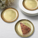 50 Pack | 5inch Metallic Gold Scalloped Rim Mini Paper Dessert Plates, Disposable Round Tapas