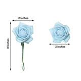 24 Roses | 2inch Dusty Blue Artificial Foam Flowers With Stem Wire and Leaves