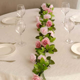 2 Pack 7ft Blush Dusty Rose Artificial Silk Flower Garland Rose Vines 26 Flower Heads