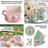 25 Pack Dusty Rose Mini Teacup and Saucer Party Favor Boxes with Rose Floral Print