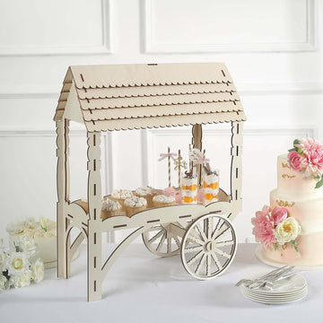 Mini Wooden Dessert Display Candy Cart Sweet Stall Design Natural - Tabletop Cupcake Stand 25"