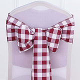 5 Pack | Buffalo Plaid Checkered Chair Sashes - Burgundy/White #whtbkgd