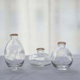 Set of 3 | Small Clear Glass Flower Bud Vases With Metallic Gold Rim