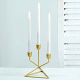 3 Arm Gold Metal Geometric Taper Candle Candelabra Holder Centerpiece With Triangle Base