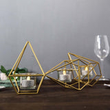 16Inch Long Gold Linked Geometric Tealight Candle Holder Set With Votive Glass Holders