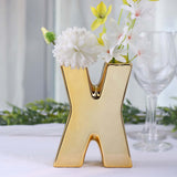 6inch Shiny Gold Plated Ceramic Letter "X" Sculpture Bud Vase, Flower Planter Pot Table Centerpiece