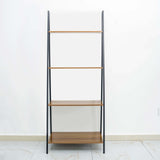 5ft 4-Tier Metal Leaning Ladder Bookshelf Stand With Natural Wood Racks for Events#whtbkgd