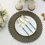 6 Pack | 13inch Matte Olive Green Sunflower Disposable Charger Plates