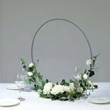 24inch Silver Round Arch Wedding Centerpiece, Metal Hoop Wreath Tabletop Decor