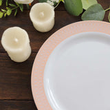 10 Pack White Disposable Party Plates With Blush Rose Gold Spiral Rim, 10" Round Plastic Dinne