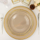 10 Pack | 9inch Clear / Gold Scalloped Rim Disposable Dinner Plates, Plastic Party Plates