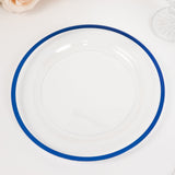 10 Pack Clear Regal Disposable Party Plates With Blue Rim, 10inch Round Plastic Dinner Plates