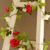 2 Pack 7ft Red Ivory Artificial Silk Flower Garland Rose Vines 26 Flower Heads