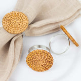 4 Pack | 2inch Natural Rustic Style Jute Rattan Metal Napkin Rings, Handmade Boho Chic Woven