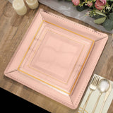 10 Pack | 13inch Rose Gold Textured Disposable Square Charger Plates