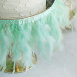 39" Mint Real Turkey Feather Fringe Trims With Satin Ribbon Tape