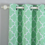 White/Mint Lattice Print Thermal Blackout Curtains With Chrome Grommet Window Treatment Panels