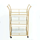 3ft Tall Gold Metal 3-Tier Bar Cart Mirror Serving Tray Kitchen Trolley, Teacart Island#whtbkgd