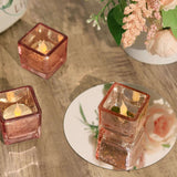 2inch Square Blush/Rose Gold Mercury Glass Candle Holders, Votive Glittered Tealight Holders