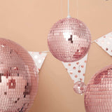 6inch Blush / Rose Gold Foam Disco Mirror Ball With Hanging Strings, Holiday Christmas Ornaments