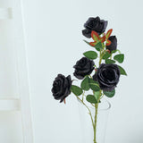 2 Bouquets | 33inch Tall Black Artificial Silk Rose Flower Bush Stems