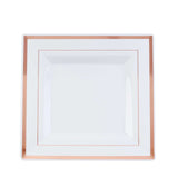 10 Pack - 10inch Rose Gold Trim White Square Plastic Disposable Dinner Plates