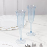 24-Pack Plastic Champagne Flutes Transparent Dusty Blue Flared Design - Lightweight