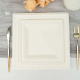 50 Pack | 8inch White Biodegradable Bagasse Square Salad Plates, Sugarcane Appetizer/Dessert Plates