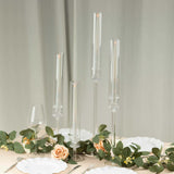 Set of 4 Clear Acrylic Hurricane Candle Stands, Taper Candlestick Holders With Tall Chimney Tube