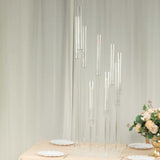 9 Arm Clear Acrylic Cluster Pillar Candle Stick Stand, 4ft Tall Taper Candle Holder Candelabra