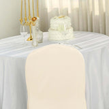 Beige Polyester Banquet Chair Cover, Reusable Stain Resistant Slip On Chair Cover