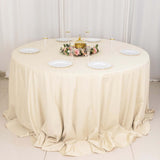 132inch Beige Premium Scuba Wrinkle Free Round Tablecloth, Seamless Scuba Polyester Tablecloth