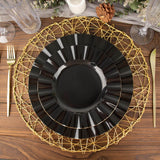 10 Pack | 11 Black Disposable Dinner Plates With Gold Ruffled Rim, Round Plastic Party Plates