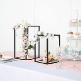 12inch Rectangular Matte Black Metal Wedding Flower Stand, Geometric Column Frame Centerpiece