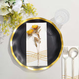 25 Pack | 10inch Matte Black / Gold Wavy Rim Disposable Dinner Plates, Round Paper Party Plates