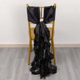 5 Pack Black Curly Willow Chiffon Satin Chair Sashes