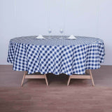 108" White Navy Blue Buffalo Plaid Round Tablecloth, Checkered Gingham Polyester Tablecloth