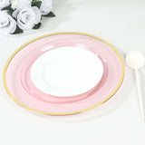 10 Pack Transparent Blush Economy Plastic Charger Plates With Gold Rim