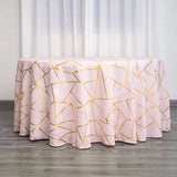 120inch Blush/Rose Gold Round Polyester Tablecloth With Gold Foil Geometric Pattern