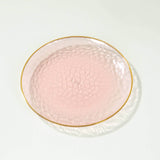 10 Pack Transparent Blush Hammered Plastic Salad Plates with Gold Rim,