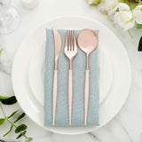 24 Pack | Rose Gold 8inch Modern Flatware Set, Heavy Duty Plastic Silverware With Blush Handles