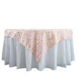 54"x54" Blush Polyester Square Table Overlay With Gold Foil Geometric Pattern