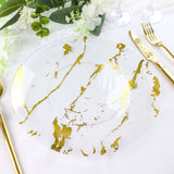 10 Pack | 10Inch Gold and Clear Marble Print Plastic Dinner Party Plates, Disposable Plates